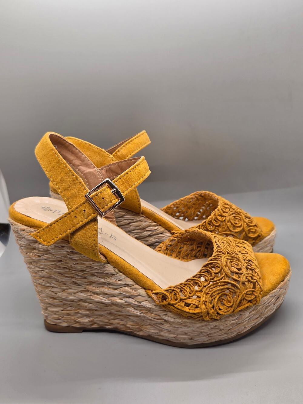 Patrizia by Spring Step Yellow Mustard Platform Wedge Sandals Size 6.5